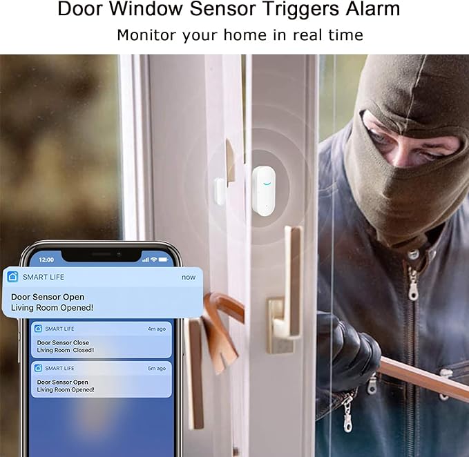 2 Pack WiFi Door Window Sensor Detector: Wireless Security Alarm Door Sensor, Tuya Door Open Contact Sensor, Compatible with Alexa,Google Home,Siri, Smart Door Sensors for Home Business Security