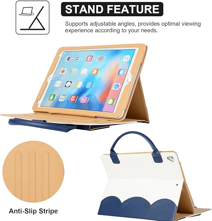 Dteck for iPad mini (A17 Pro/6th Generation) 8.3" Folio Case with Handle/Front Pocket, Auto Sleep Wake/Adjustable Stand Angles, Lightweight PU Leather Cover with Stylus/Screen Protector Film, Blue