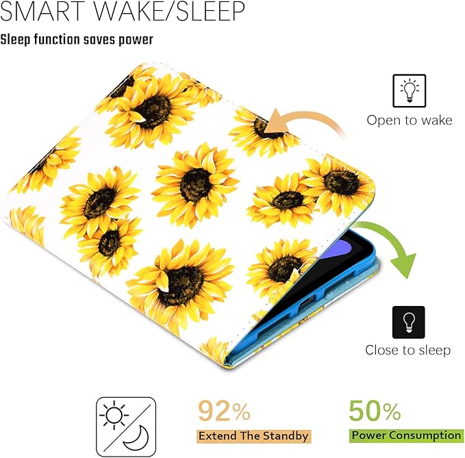 Dteck for iPad mini A17 Pro/A15 Bionic Case 8.3" 7/6th Generation 2024/2021 Release, PU Leather Protective Case with Auto Sleep Wake & Adjustable Stand, Lightweight Cute Slim Folio Cover, Sunflowers