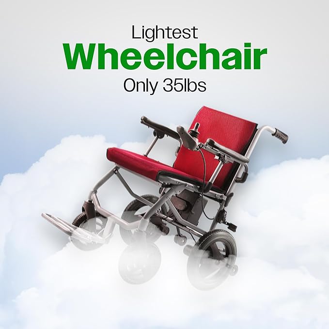 Culver Mobility Kano Foldable Electric Wheelchair, Travel Size, User-Friendly, Wheelchairs for Adults Lightweight (Red)