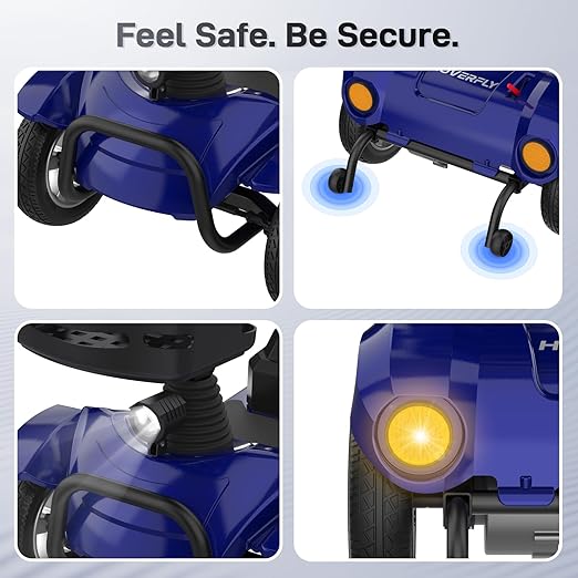 Hoverfly T4 Mobility Scooter for Seniors, Max 12.4-Mile Range & 3.7 mph, 3-Position Seat & Anti-slip Rear Wheel, Removed Battery&Quick Fold Design, Solid 9" Tire&330 lb Capacity, Ease of Assembly Blue