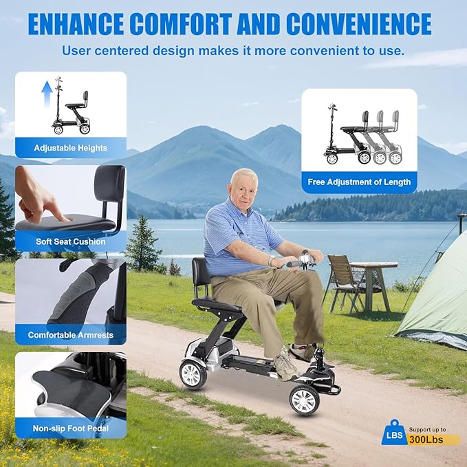Lightweight Mobility Scooter for Adults and Seniors 47lb Foldable Electric Mobility Scooter,Compact Motorized Scooter Powered Mobility Scooter Airplane Travel Friendly(Adjustable Length&Height)