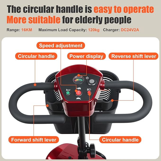 Lightweight Mobility Scooter for Adults & Seniors - with Charger & Basket Travel High-Performance Motor Long Range Power Extended Battery,Portable Motorized Scooters for 16 KM Travel, 300lb Capacity