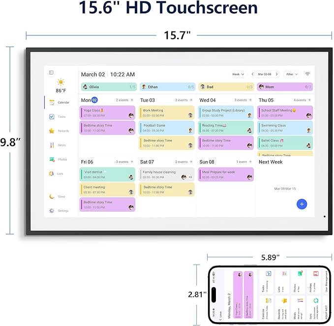 Digital Calendar, 15.6 Inch Wall Planner Electronic Calendar & Chore Chart, Smart Touchscreen Interactive Display for Family Schedules, Great for Organizing Your Routines, Wall & Desk Mountable, Gifts for Women Men, Gifts for Mom Dad