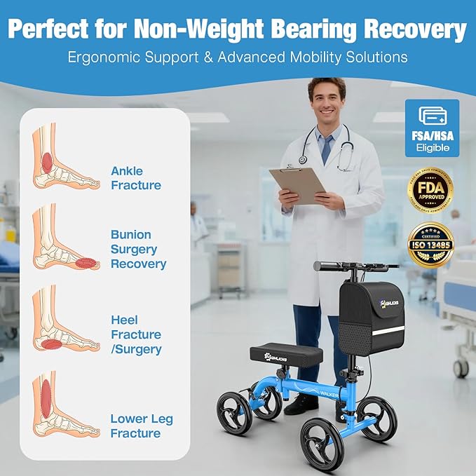 WHLICKS Premium Knee Scooter for Adults for Foot Surgery, Foldable & Steerable Knee Walker with Dual Brakes, Medical Knee Scooter for Broken Foot Injured, Lightweight Leg Scooter for Broken Ankle