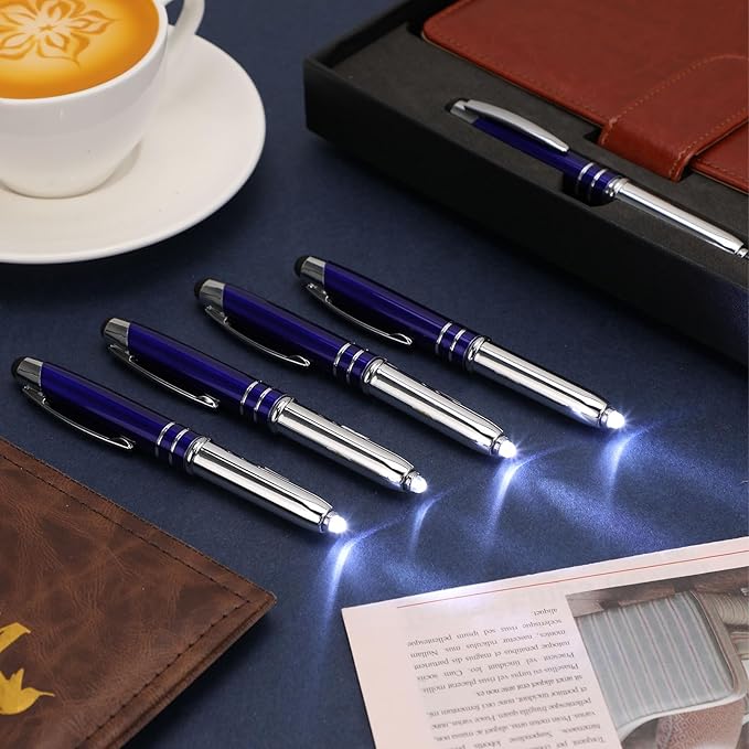 Zonon 15 Pieces 3 in 1 Ballpoint Pen with LED Flashlight and Stylus Tip Multi-Function Capacitive Pen, 1.0 mm Black Ink Metal Ballpoint for Touch Screens Nurse Teacher Gifts(Blue)