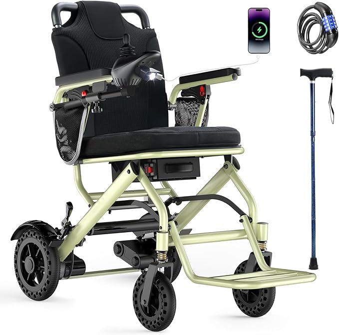 33 lb Lightweight Electric Wheelchairs for Adults & Seniors, 15 Miles Range Portable Foldable Motorized Wheelchairs, 360W All Terrain Power Wheelchair, 330 lb Capacity, w/Bonus Cane & Lock