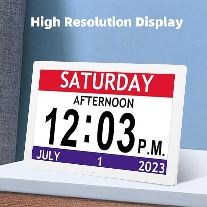 Fabater Digital Calendar Alarm Clock, 10 Inch Large Digital Clock with Date and Time Day of The Week Clock 12 Alarms Reminders + Auto Dimming for Seniors Dementia Elderly Patients