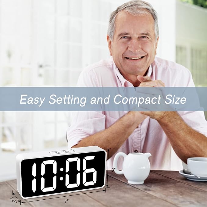 Welgo 7.5 Inches Huge Digital Alarm Clock for Seniors & Visually Impaired, Easy Set, USB Charging Port, 0-100% Dimmer, Snooze, Adjustable Volume, Outlet Powered for Bedroom