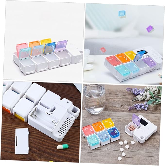 Weekly Pill Organizer Alarm Portable Medicine Case Compartments for Easy Dispensing Food-Grade Material Compact Design for Travel and Daily Use