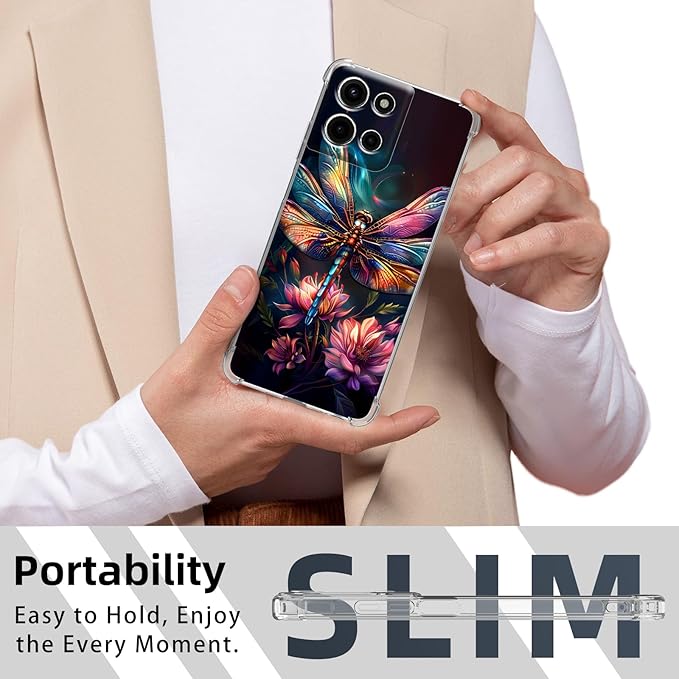 for Moto G Stylus 5G 2025 Clear Phone Case, Lightweight Transparent TPU, Shockproof Four Corner Anti-Fall Case 6.8" for Moto G Stylus 5G 2025 with Screen Protector, Colorful Dragonfly