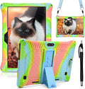 DETUOSI Case for YELLYOUTH 10.1 Tablet, Soft Silicone Lightweight Case Compatible with Dragon Touch Notepad K10, ZONKO 10.1, Beyond Tab 10.1, with Stylus Pen and Shoulder Strap, Orange Pink Blue