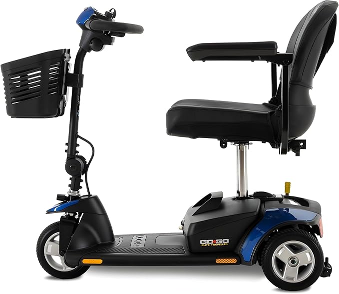 Pride Mobility Go Go Elite Traveller 3-wheel Scooter - Travel Mobility for Adults, 12 Ah Battery, 300 Lbs Weight Capacity, Blue, Seat Dimensions - 17" W x 17" D - SC40E