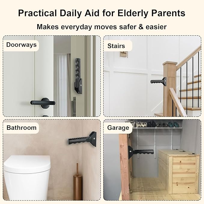 2Pcs Doorway Assist Handle Flip Up Grab Bar for Seniors & Mobility-Impaired Users, Providing Support & Balance, Non-Slip 300 LBS Capacity, Small Grab Handle for Steps/Stairs/Doorways