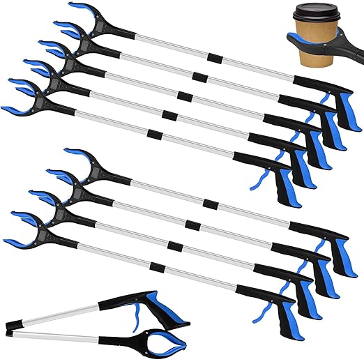 10 Pack Grabber Reacher Tool for Elderly, 32" Extra Long Litter Stick Lightweight Handy Claw Grabber for Arm Extension Garbage Gripper Trash Pick up Litter Picker Garden(Blue Classic)
