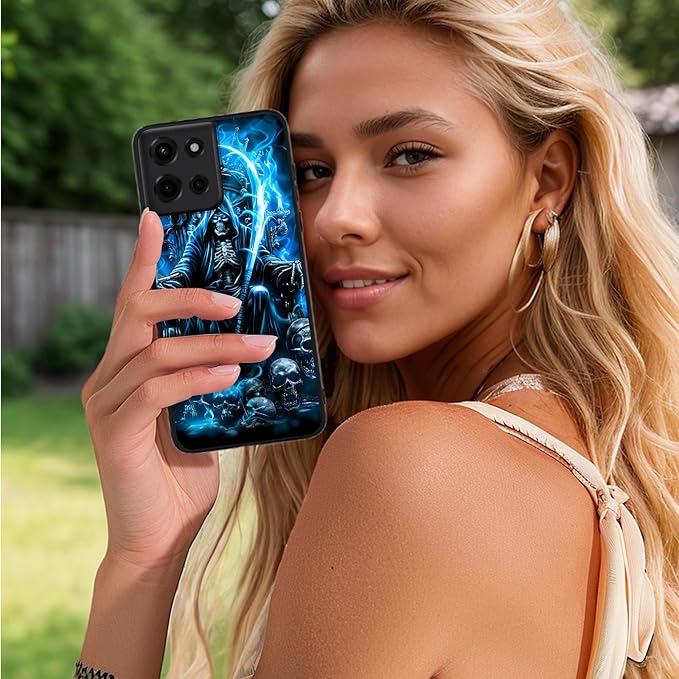 for Moto G 5G 2025 Phone Case, Soft TPU Shockproof Full Body Protection Cover 6.7" for Moto G 5G 2025, Lightweight Compatible Wireless Charging, Blue Fire Skull Spirit Rider