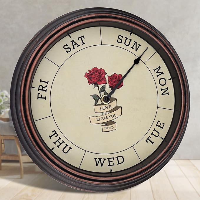 Foxtop Day of The Week Wall Clock for Seniors, Classic Silent Day Wall Clock for Office Home, Ideal Retirement Gift for Men & Women (14 Inch, Bronze)