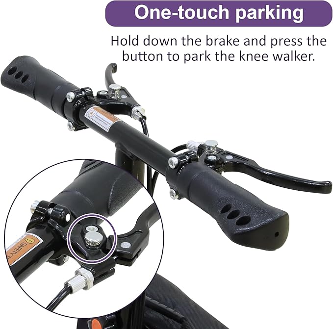 BlessReach Steerable Knee Walker Deluxe Medical Scooter for Foot Injuries Compact Crutches, with Dual Rear on-Wheel Brake and Shock Absorption Under The Knee pad
