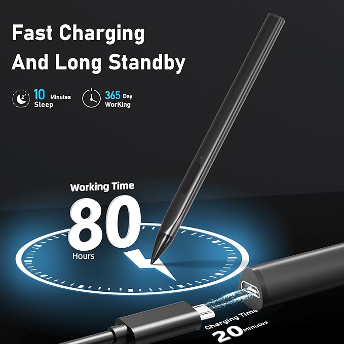 Stylus Pen for HP Envy X360 Pavilion X360 Specter X360 Spectre X2 Envy X2 Rechargeable MPP 2.0 Tilt Active Pen with 4096 Pressure Sensitivity, Palm Rejection, Triangular Pen Body Design, Black