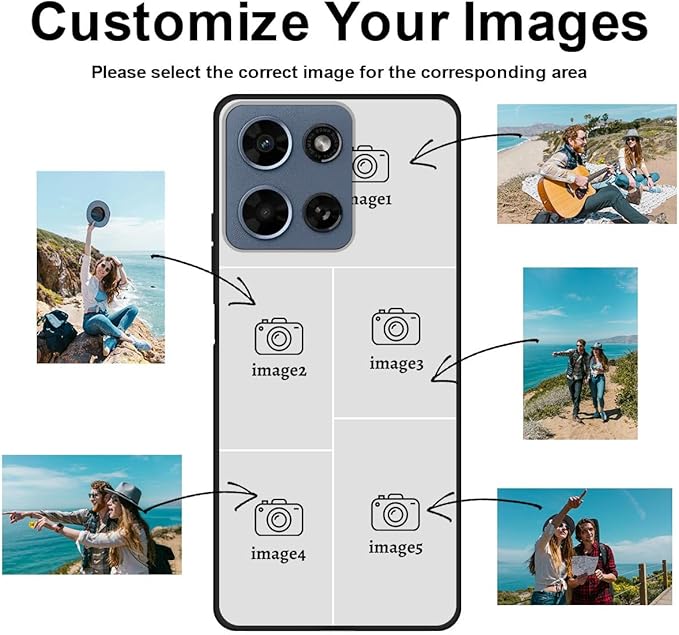 Customized Photo Case for Motorola Moto G Play 2026 6.7 inch, Personalized Collage Design Phone Cover, Custom Picture Black Silicone Soft Slim Rubber Case, Gift for Couple Lover Bestie