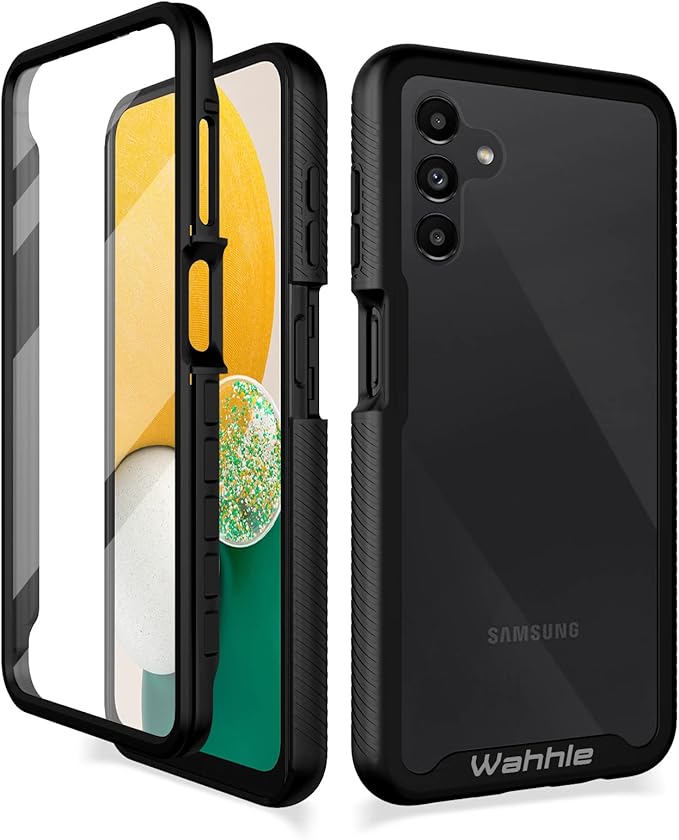 wahhle Compatible with Samsung Galaxy A13 5G Case, Built in Screen Protector Full Body Shockproof Slim Fit Bumper Protective Phone Cover for Samsung A13 5G 6.5 Inch Men Women-Black/Clear