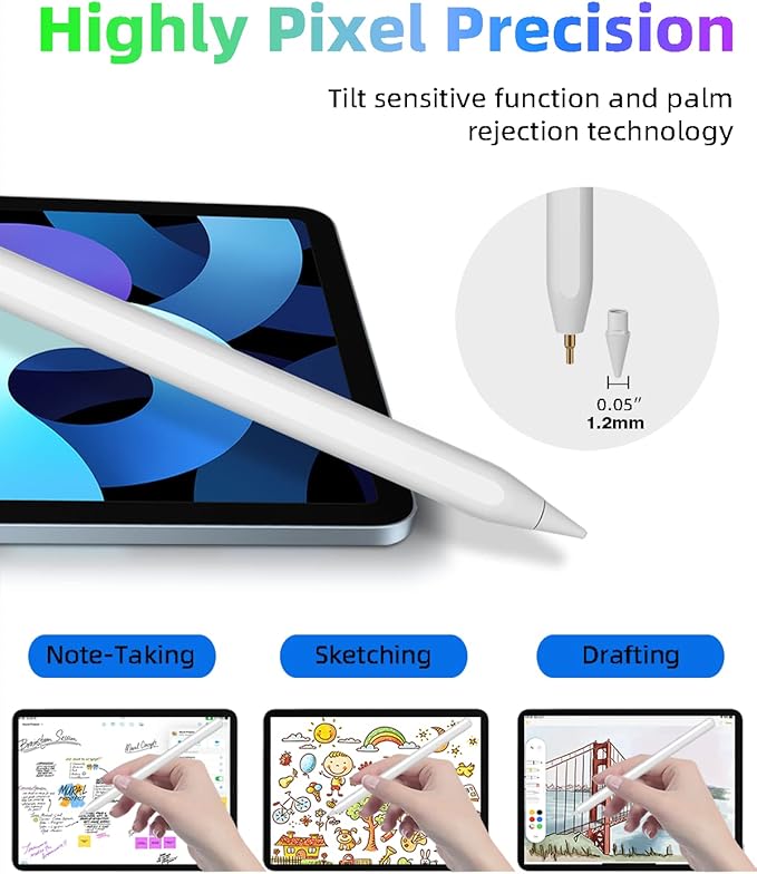 Gnanlen iPad Pencil 2nd Generation Magnetic Wireless Fast Charging, Same as Apple Pencil 2nd Gen, Stylus Pen Work for iPad Pro 11in 1/2/3/4, iPad Pro 12.9in 3/4/5/6, iPad Air 4/5, iPad mini 6, White