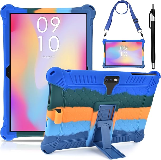 DETUOSI 10.1 inch Tablet Case Compatible with Feonal 10", ANTEMPER Touch 10.1, Gowin Touch 10.1, WECOOL WM1001R 10 inch, Soft Silicone Lightweight Case with Stylus Pen & Strap, Dazzling Dark Blue