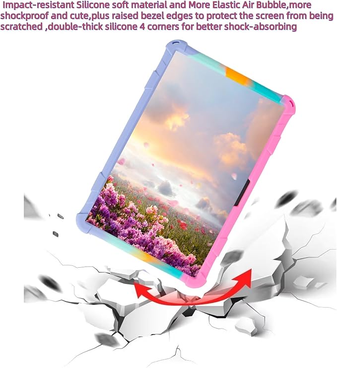 Silicone Tablet Case 360 Rotating Stand/Handle and Shoulder Strap Stylus Pen Soft Cover Compatible with COLORROOM/TUOHAITIME/JIKOCXN/WXUNJA C5 11 inch Rainbow