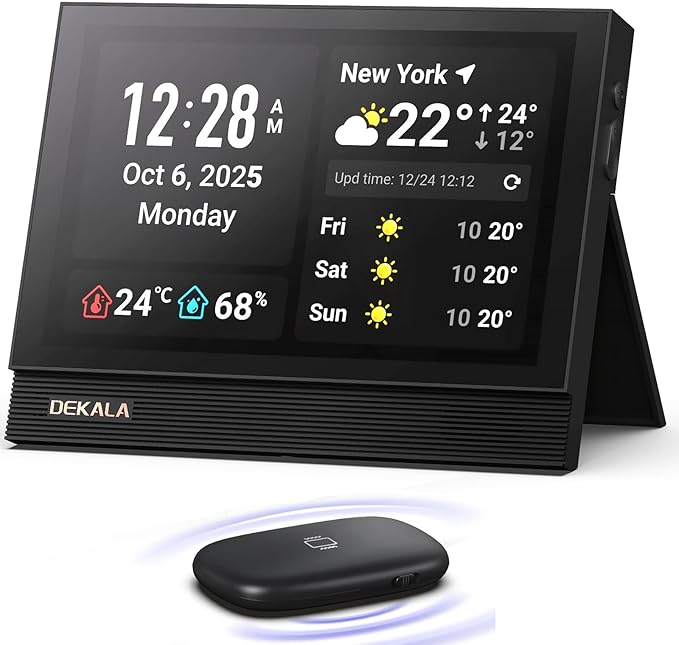 Dekala ClearTime 10.1" Large Display Digital Wall Calendar Clock, TouchScreen Voiced Alarm Clock for Bedroom Medication Reminder, WiFi Weather Display Auto DST for Adult Senior Dementia Heavy Sleepers