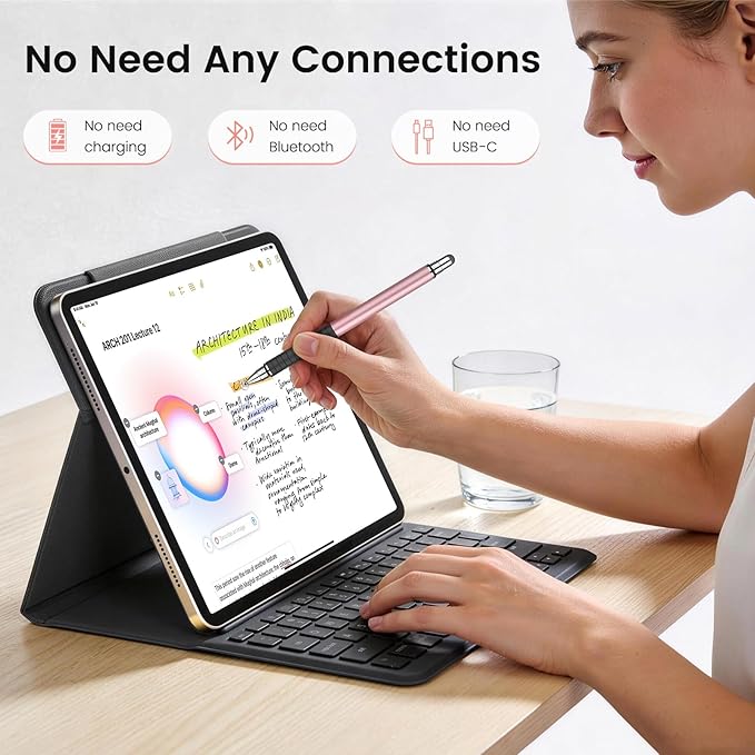 MEKO 6 Pcs Stylus Pen for Touchscreen, 2-in-1 High Sensitivity & Precision for Switch, iPad/iPhone/Samsung/Android Phones & Tablets, Skylight & More, All Touch Screen Devices (Rose Gold)