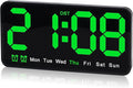 9.5 Inch Large Digital Wall Clock with LED Display, Auto DST, Dual Alarm with Snooze, Adjustable Brightness, Temperature & Date Display, Wall Mount or Desk Clock for Bedroom, Living Room, Office-Green
