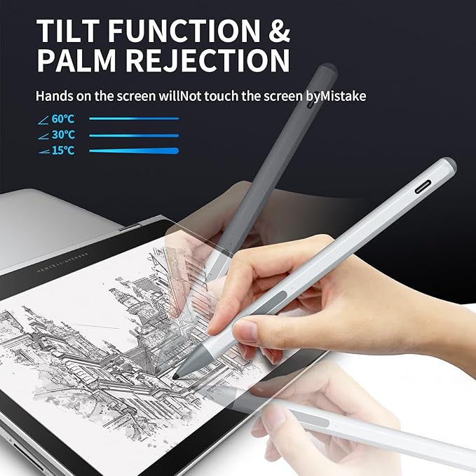 Stylus Pen for ASUS Transformer/Mini/ASUS Zenbook Flip/Pro/ASUS Vivobook Flip/Pro/Duo/ASUS Notebook, Rechargeable MPP 2.0 Tilt Active Pen with 4096 Pressure Sensitivity, Tpye-c Charge, Silver