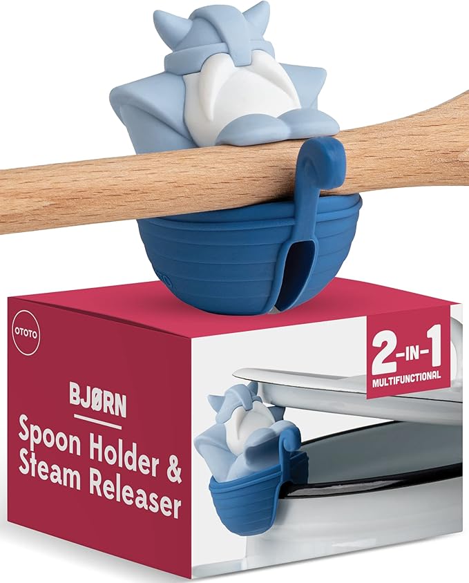 New!!! Bjorn Viking Spoon Holder by OTOTO - Spoon Rest for Stove Top, Kitchen Utensil Holder, Silicone Spoon Rest - Small Kitchen Gadgets, Fun Kitchen Gadgets