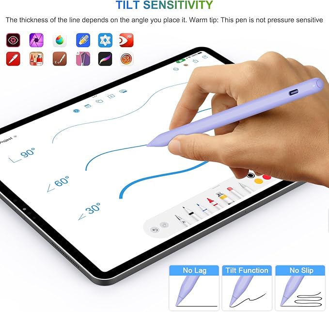 HATOKU Pencil 2nd Generation Wireless Charging, Pencil for iPad with Tilt & Palm Rejection, Magnetic Stylus Pen for ipad Air M3/3/4/5, iPad mini 5/6, ipad 6/7/8/9/10/11 Gen, ipad Pro 11/12.9 (Purple)