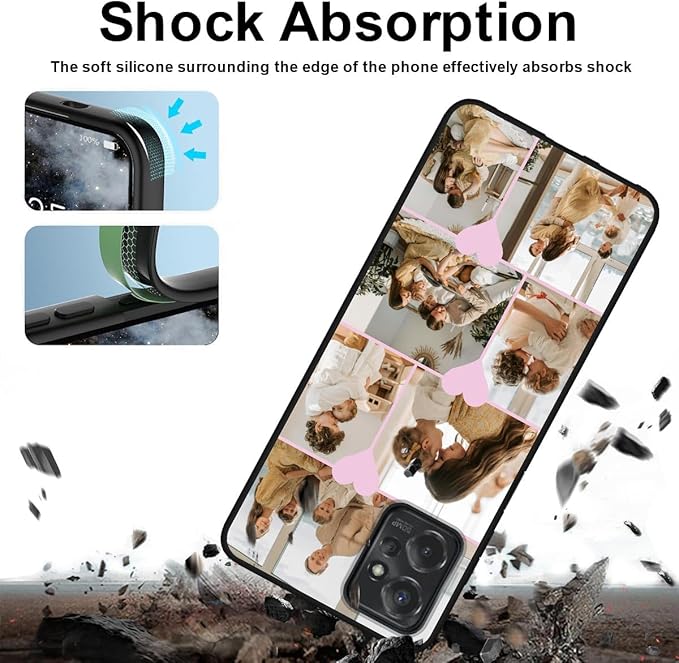 Personalized Photo Case for Motorola Moto G Power 5G 2023 6.5 inch, Thin Slim Soft Rubber Black Phone Cover, Custom Picture Collage Pink Heart Cute Case for Women Girl, Gift for Birthday Anniversary
