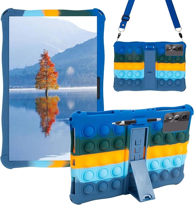 Silicone Tablet Case with Stand/Shoulder Strap/Stylus Pen Compatible with Blackview Tab 90 WiFi,SVITOO P11,Suicoey P80,DOOGEE U11 Pro /T30SE,ApoloSign EP1095T 11" Deepblue