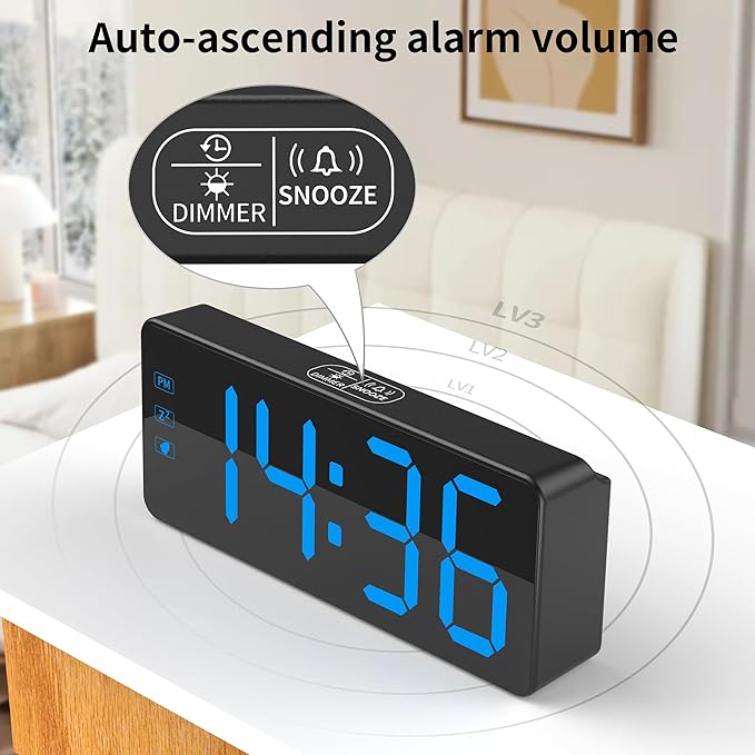 KWANWA Digital Alarm Clock with 3-Level Dimmer & Battery Backup | 2.4" Jumbo LED Display, Auto Night Mode, 7-Min Snooze, Dual Power (UL Adapter + 59in Cord) | Compact for Bedroom, Travel, Office
