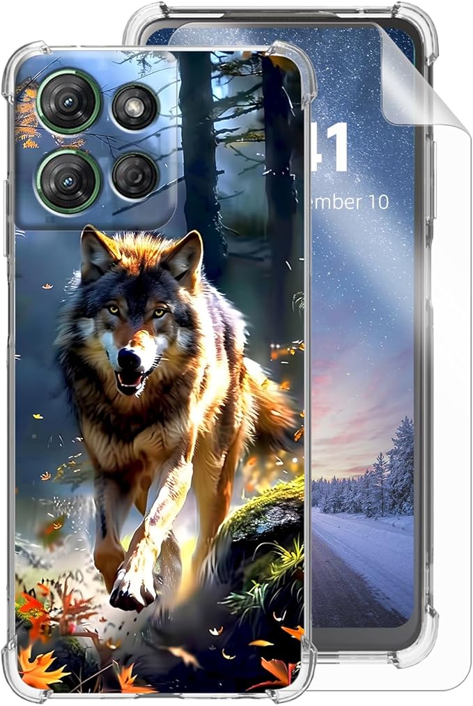 for Moto G Power 5G 2025 Clear Phone Case, Lightweight Transparent TPU, Shockproof Four Corner Anti-Fall Case 6.6" for Moto G Power 5G 2025 with Screen Protector, Forest Wolf