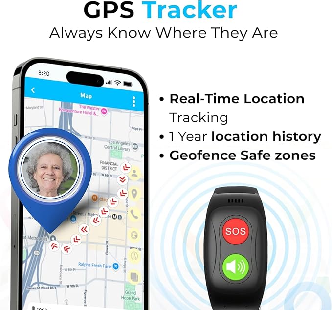 SecuLife SOS Wristband Fall Detection GPS Safety Bracelet 2-Way Calling Geo-Fencing for Seniors