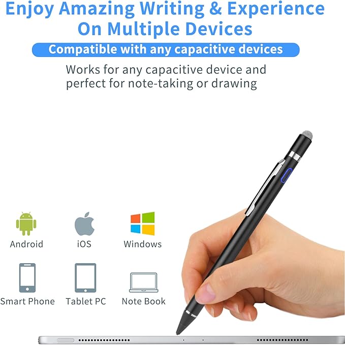 Stylus Pen for iPhone 16/15/14/13 Pro Max, Digital Pencil with 1.5mm Ultra Fine Tip with High Precision, 2-in-1 Fabric Magnetic Cap Pen Good for Drawing and Writing, Black