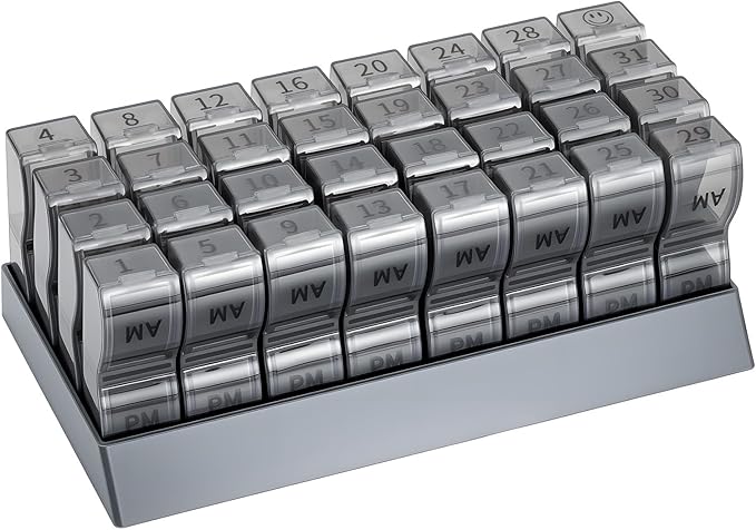Monthly Pill Organizer AM/PM 31-Day Travel Medicine Case 4-Week Pill Box Grey