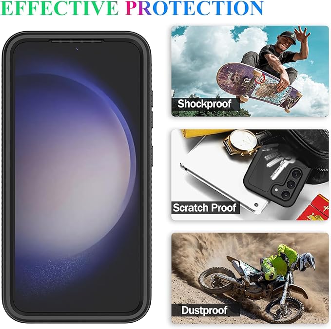 wahhle Compatible with Samsung Galaxy S23 Case, Built in Screen Protector Full Body Shockproof Slim Fit Bumper Protective Phone Cover for Galaxy S23 5G 6.1'' Men Women-Black/Clear