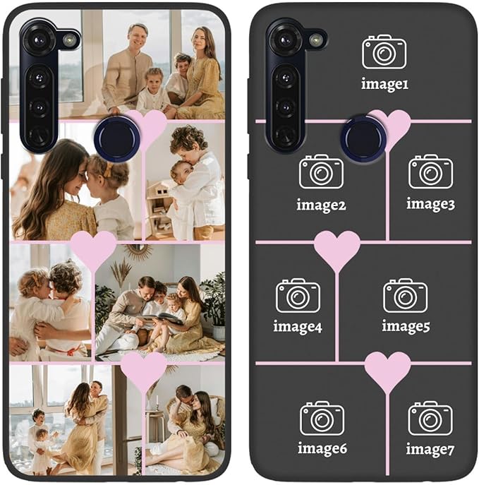 Personalized Photo Case for Motorola Moto G Stylus 2020 6.4 inch, Thin Slim Soft Rubber Black Phone Cover, Custom Picture Collage Pink Heart Cute Case for Women Girl, Gift for Birthday Anniversary