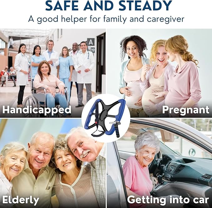 3-in-1 Elderly Assistance Kit: Standing Aid Car Assist Grab Handle Gift for Seniors Handicap Accessories Portable Car Assist for Seniors, Disabled, Pregnant to Convenient Daily Living Travel. (Red)