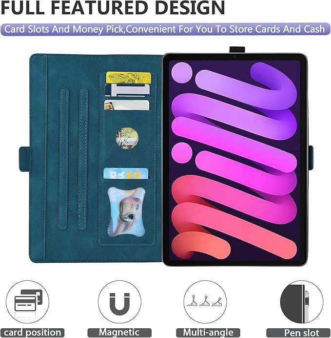 Dteck for iPad mini (A17 Pro/A15) 7/6th Generation Case 2024/2021 Release (8.3"), PU Leather Protective Case with Auto Sleep Wake & Stand Function/Card Slots, Lightweight Cute Case, Butterfly Blue