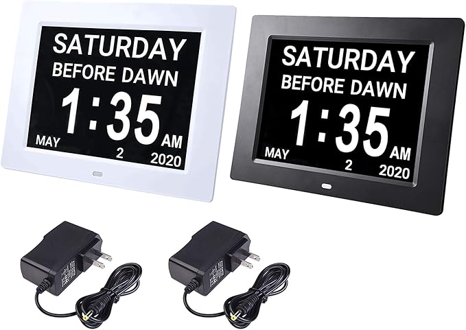 Yescom 8" LCD Day Clock Digital Calendar Alarm Large Dementia Table Home Office 2 Pack