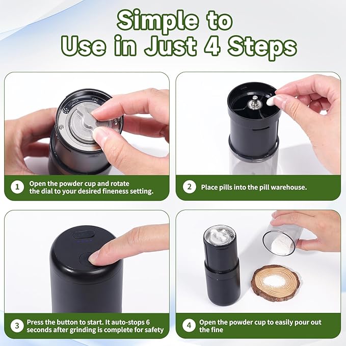 Cordless Electric Pill Crusher Grinder Pulverizer，Suitable for Children, the Elderly and Pets to Grind Pills，Multiple Small/Large Pills, Vitamins，Removable Grinding Cup for Easy Cleaning