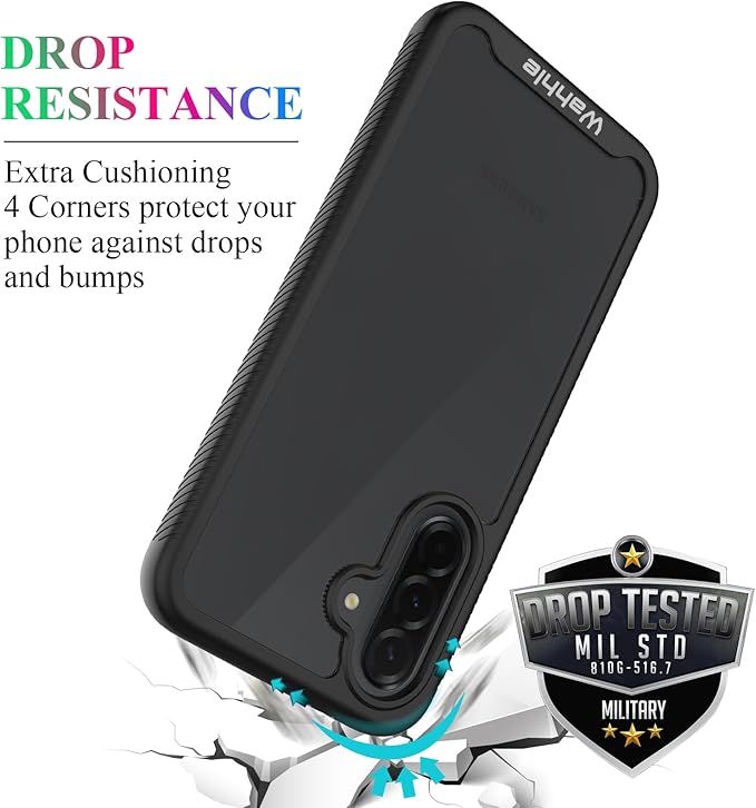 wahhle Compatible with Samsung Galaxy A37 5G Case, Built-in Screen Protector Full Body Shockproof Slim Fit Bumper Protective Phone Cover for Men Women - Black/Clear