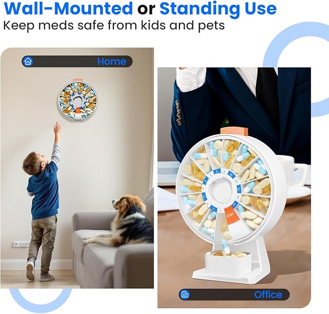 Odaro Large Pill Dispenser Weekly 7-Day AM/PM Wall-Mount or Standing White