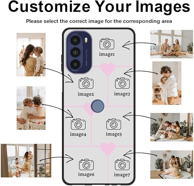 Personalized Photo Case for Motorola Moto G 5G 2022 6.5 inch, Thin Slim Soft Rubber Black Phone Cover, Custom Picture Collage Pink Heart Cute Case for Women Girl, Gift for Birthday Anniversary